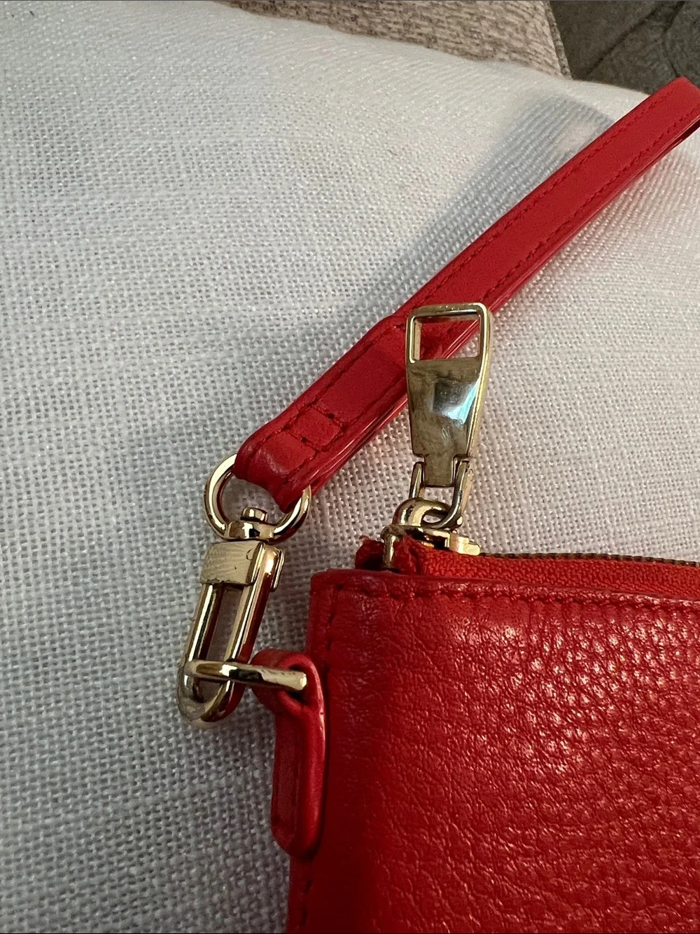 Tory Burch Red Pebbled Leather Wristlet with Gold Logo